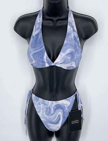 Naked Wardrobe Swim Blue Smoke String Bikini Swimsuit NEW Sz XL Style NW W New With