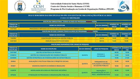 HorÁrio 1° Semestre De 2023 Ppgop Presencial Ppgop