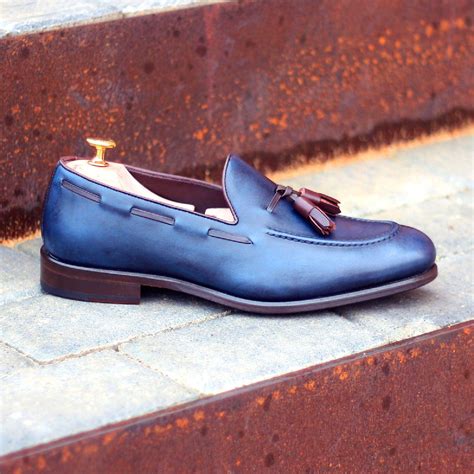 Luciano In Dark Brown Navy Mens Italian Leather Loafer By Dapperfam