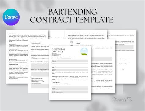 Editable And Printable Bartending Contract Contract Agreement Template