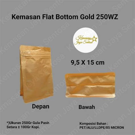 Jual Kemasan Flat Bottom Gold 250Gr Zipper Standing Pouch Kemasan