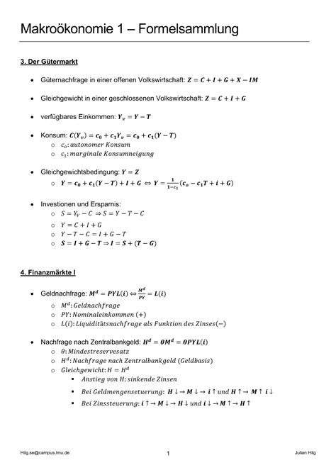 Formelsammlung Makro 1 Hilg campus lmu Julian Hilg Makroökonomie 1