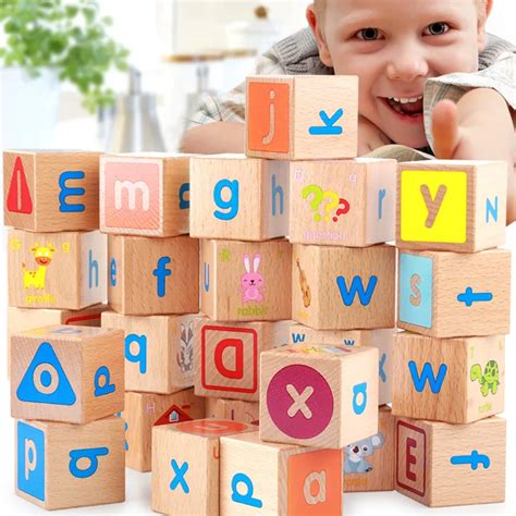 Children Wooden Blocks Toys Beech Hexahedron Building Colorful Number ...