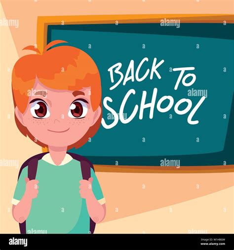 Cute Little Student Boy In Poster Back To School Vector Illustration