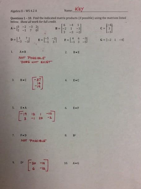 Matrix Algebra 2 Worksheet