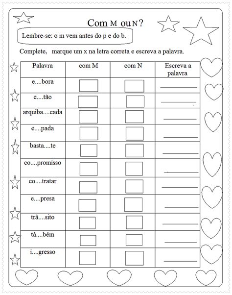 Complete As Palavras Com M Ou N - FÉ NA EDUCAÇÃO: Com M ou N?