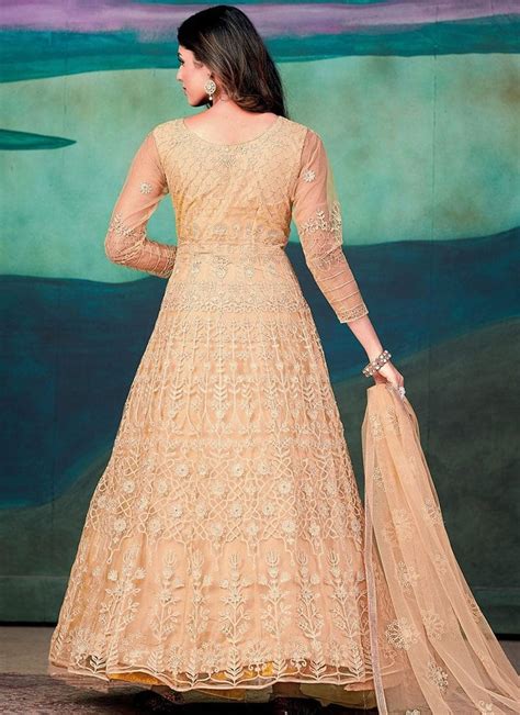 Buy Light Yellow Net Embroidered Anarkali Suit Party Wear Online At