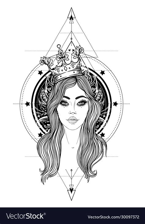 Divine Goddess Black And White Girl Over Sacred Vector Image