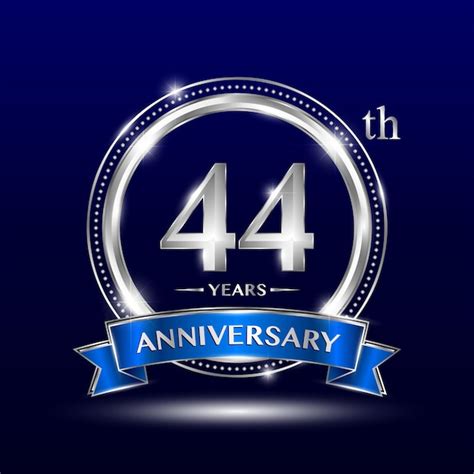 Premium Vector 44th Anniversary Logo With Silver Number And Blue