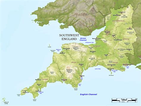 Blue Green Atlas Free Relief Map Of England South West England