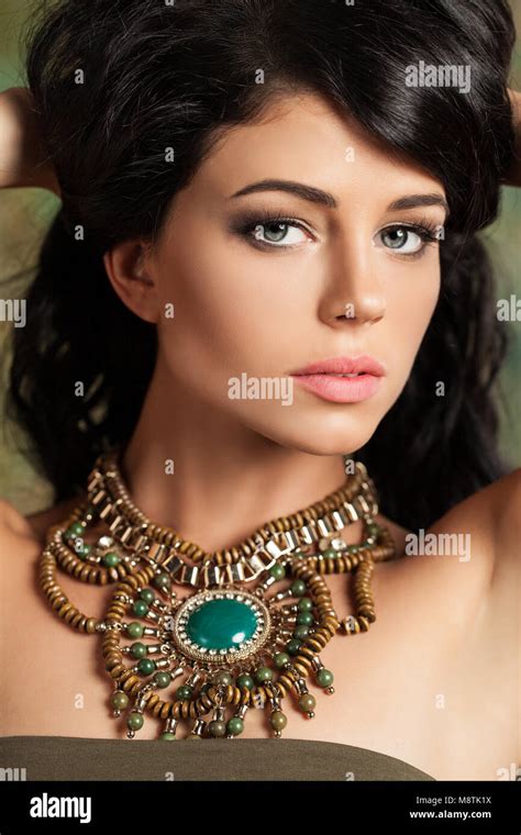 Beautiful Woman Face Closeup Portrait Female Model Brunette Stock Photo Alamy