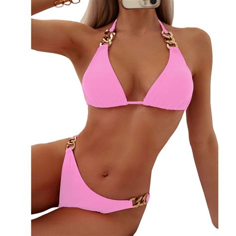 Strój Kąpielowy Dwuczęściowy Kostium Bikini Złote Wiązanie Kolory M