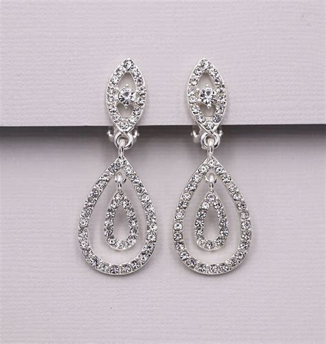 Clip on Crystal Earrings, Clip on Rhinestone Earrings, Clip on Wedding Earrings, Bridal Jewelry ...