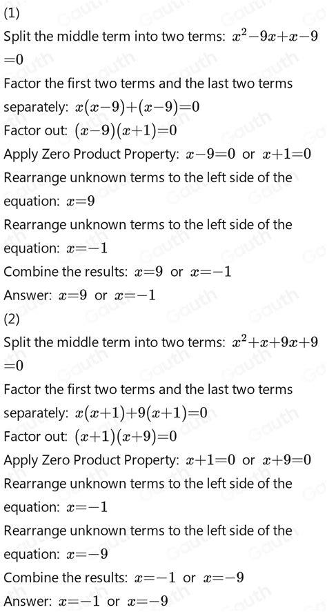 Solved Exercises 1 Check That X 9 And X 1 Are Indeed Solutions Of The Quadratic Equation X