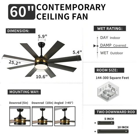 YITAHOME 60 Inch Ceiling Fan With Lights And Remote APP Control Modern