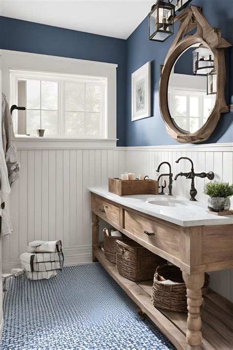 modern twist blue farmhouse bathroom inspirations blue  white