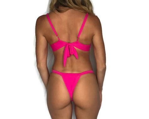 Pink Cheeky Bikini Set Pink Two Piece Cheeky Swimsuit Etsy