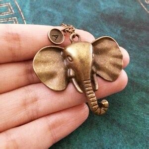 Elephant Necklace Large Personalized Jewelry Brass Elephant Etsy