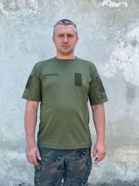 Футболка тактическая с карманом и липучками под шевроны Ф1 хаки 70 ...
