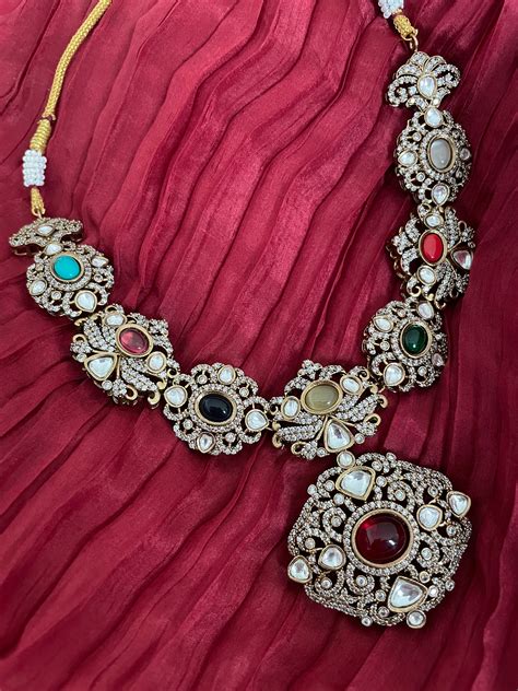 Sabyasachi Inspired Navratan Multicolor Jewelry Set Kundan Etsy