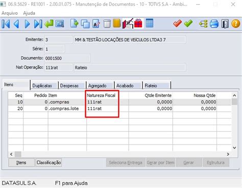 Cross Segmentos Linha Datasul MRE Nota Rateio Objetivo Do Campo