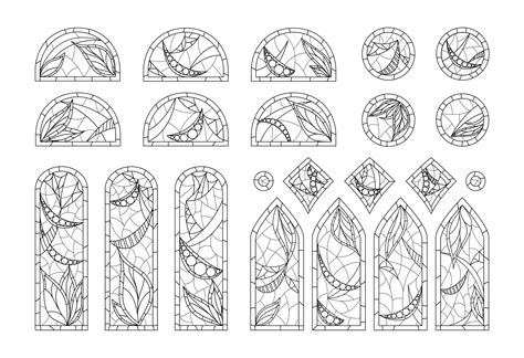 Coloring Stained Glasses Set Of Different Windows Shapes Drawing In