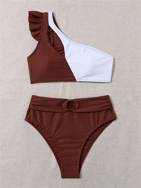 Color Block Ruffle One Shoulder Bikini Swimsuit Artofit