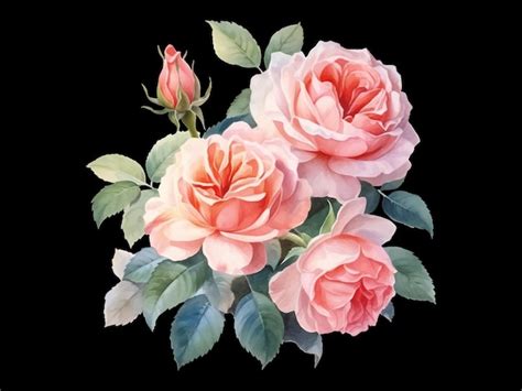 Premium Vector Watercolor Painting Of Pink Roses On A Black Background