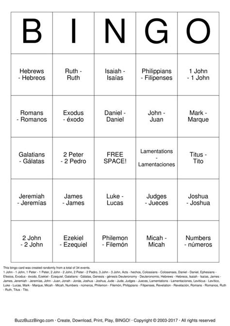 Books Of Bible Bingo Cards To Download Print And Customize