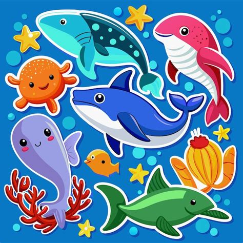 Sea Animal Sticker Pack Premium Ai Generated Vector
