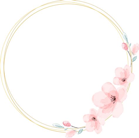 Free Watercolor Cherry Blossom Golden Wreath Png With