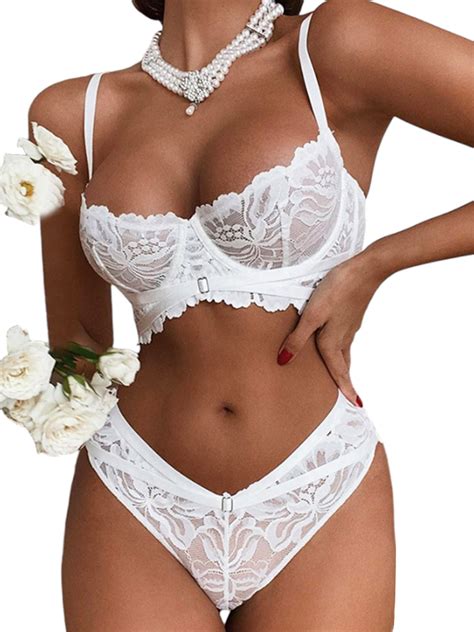 DYMADE Womens Valentine S Day Lingerie Sets 2Pcs Sets Sexy Spliced Lace Bra With Thongs Lounge