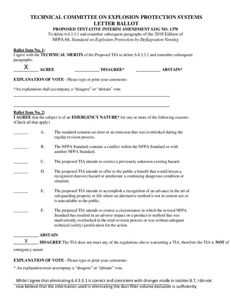 Fillable Online NFPA 68 Proposed TIA No 1370 FINAL TC BALLOT RESULTS