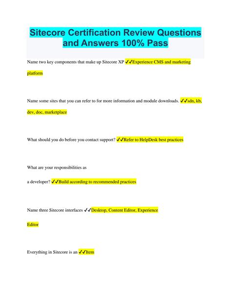 SOLUTION Sitecore Certification Review Questions And Answers 100