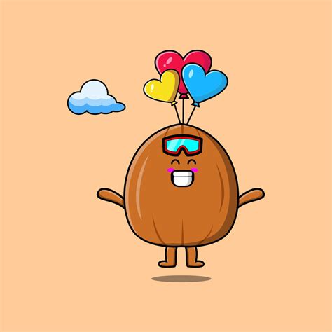 Cute Cartoon Almond Nut Is Skydiving With Balloon 12050965 Vector Art At Vecteezy