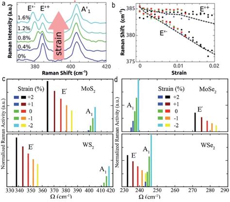 A Raman Spectra Of Monolayer Mos Under Different Strain B