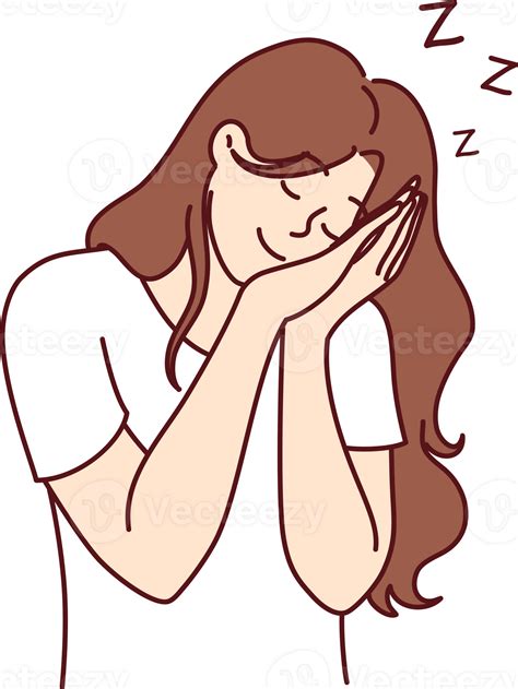 Woman Sleeping Standing And Smiling Resting Head In Hands Needing Rest