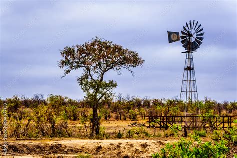 Foto De Windmill At A Watering Hole In The Drought Stricken Northern