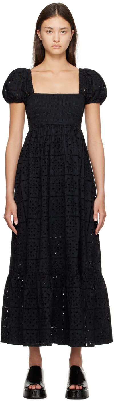 Ganni Black Broderie Anglaise Maxi Dress Ssense