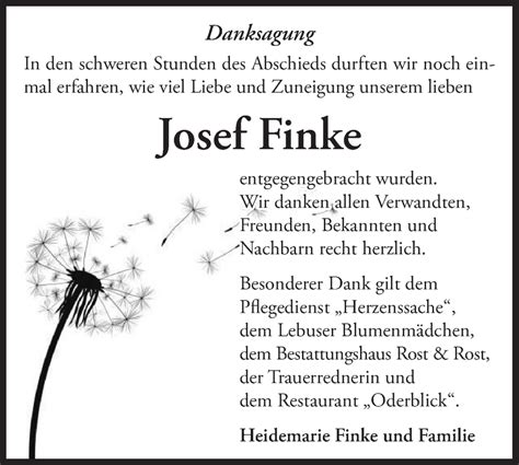 Traueranzeigen Von Josef Finke M Rkische Onlinezeitung Trauerportal