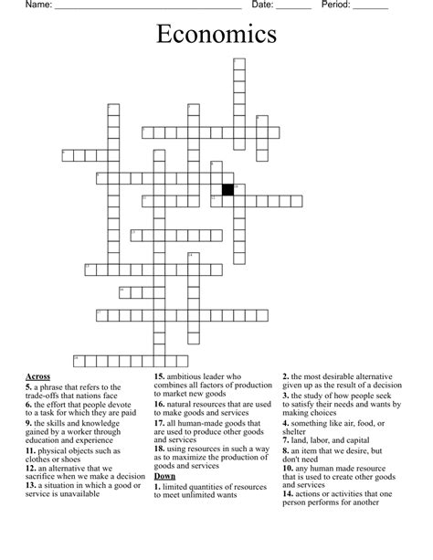 Economic Vocabulary Unit Crossword Wordmint