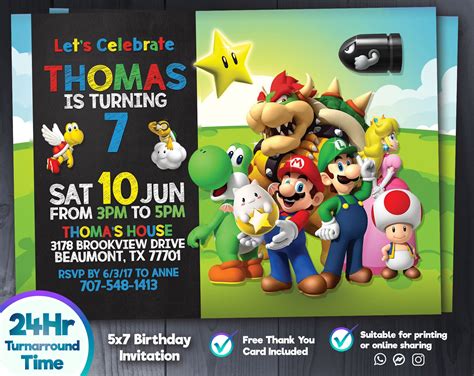 Super Mario Birthday Invitation, Mario Bros Printable Birthday Party ...