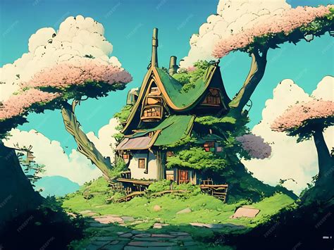 premium ai image cozy anime house fantasy landscape