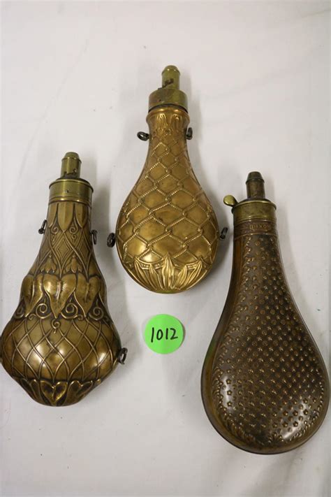 Sold Price 3 Brass Powder Flasks June 6 0120 930 Am Edt