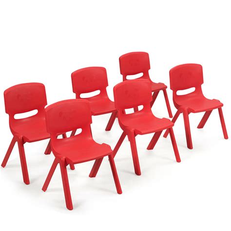 Gymax 6 Pack Red Plastic Stackable Kids Chairs For Indooroutdoor