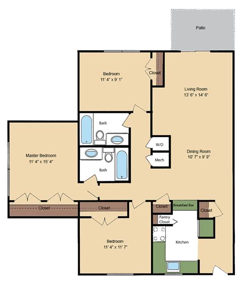 3b2b Ab50 3 Bed Apartment Evans Ridge Apartments