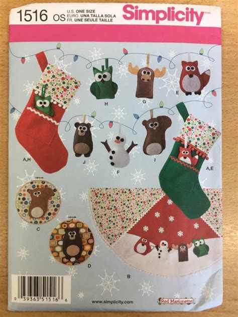 Simplicity Sewing Pattern 1516 Christmas Decor Set Stocking Tree S Alice S Bear Shop