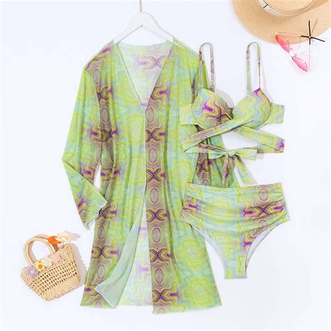 Jacenvly Cover Up Piece Bikini Sets For Women Clearance Cozy Long Sleeve Swimsuit Contrast