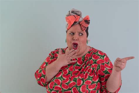 Plus Size Model Woman With Trendy Makeup Fashionable Blonde In Colorful Dress Posing At The