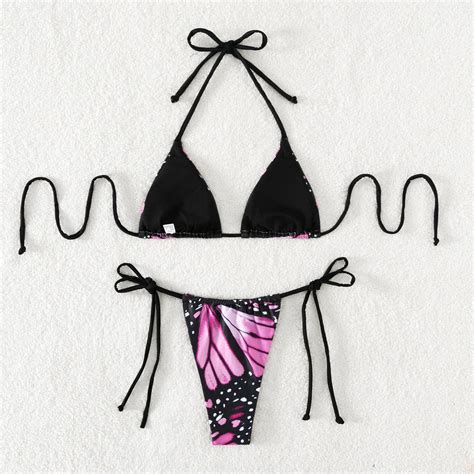 Hot Sexy Micro Bikini Triangle Swimsuit Print Two Piece Girl Custom Mujer Swimwear Beach Halter